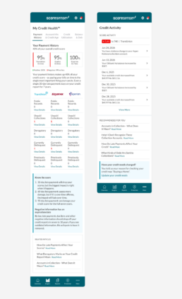ScoreSense mobile screens for app