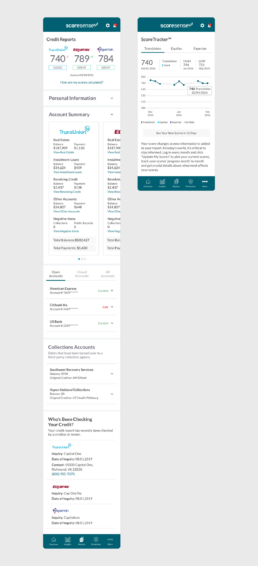 ScoreSense mobile screens for app
