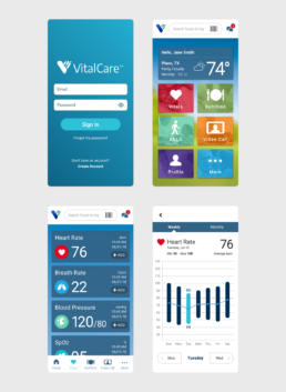 VitalCare mobile screens for app